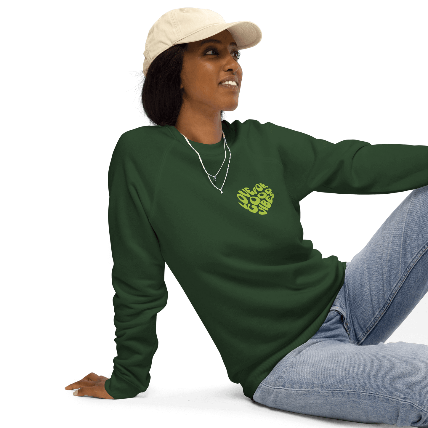 Bio-Sweatshirt "LOVE FOR GOOD VIBES" | grüner Print