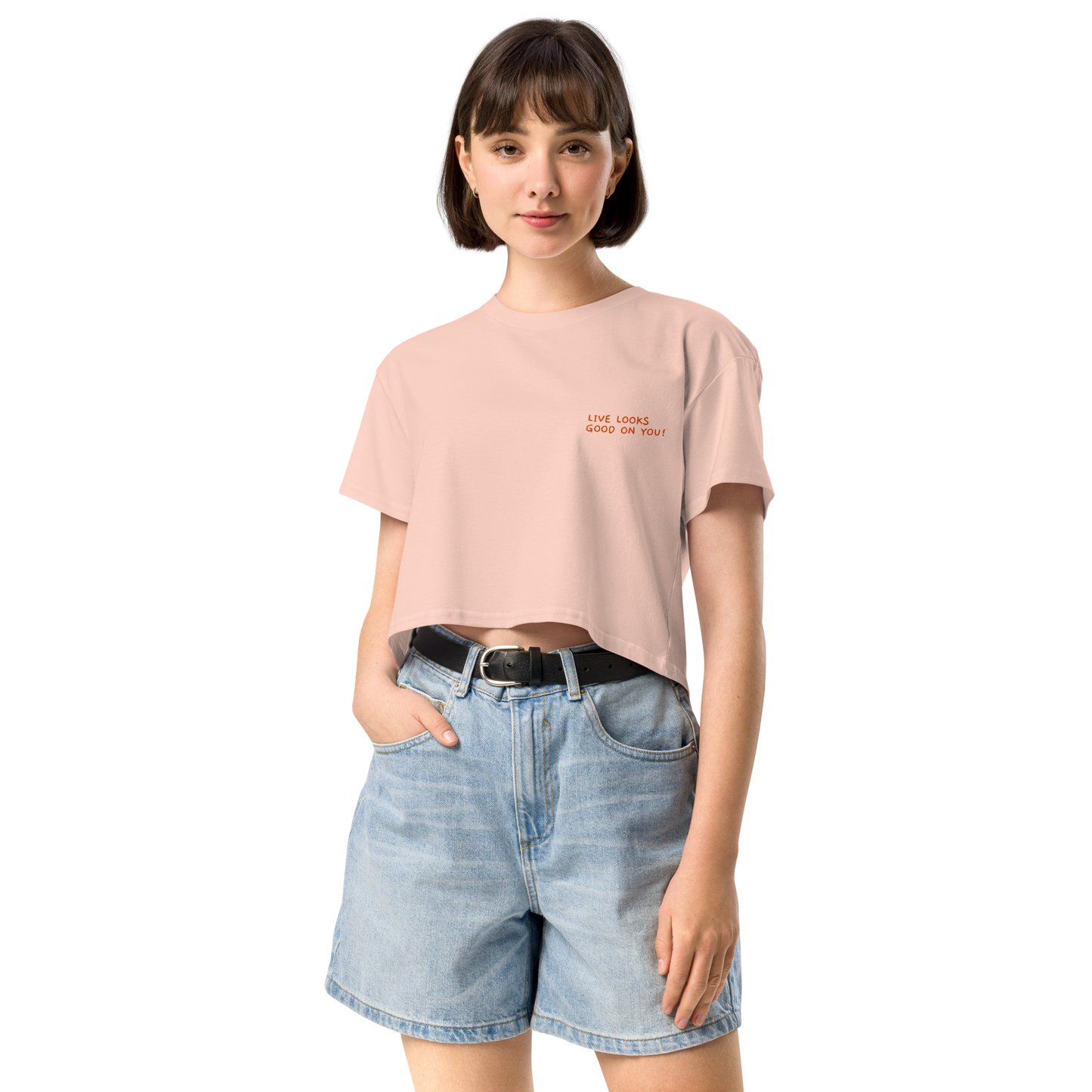 Damen-Crop-Top "LIVE LOOKS GOOD ON YOU" | bestickt