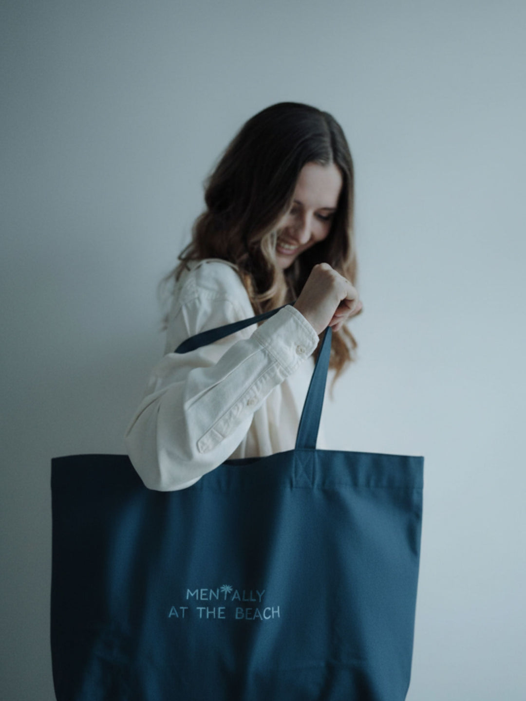 "MENTALLY AT THE BEACH" CANVAS SHOPPER