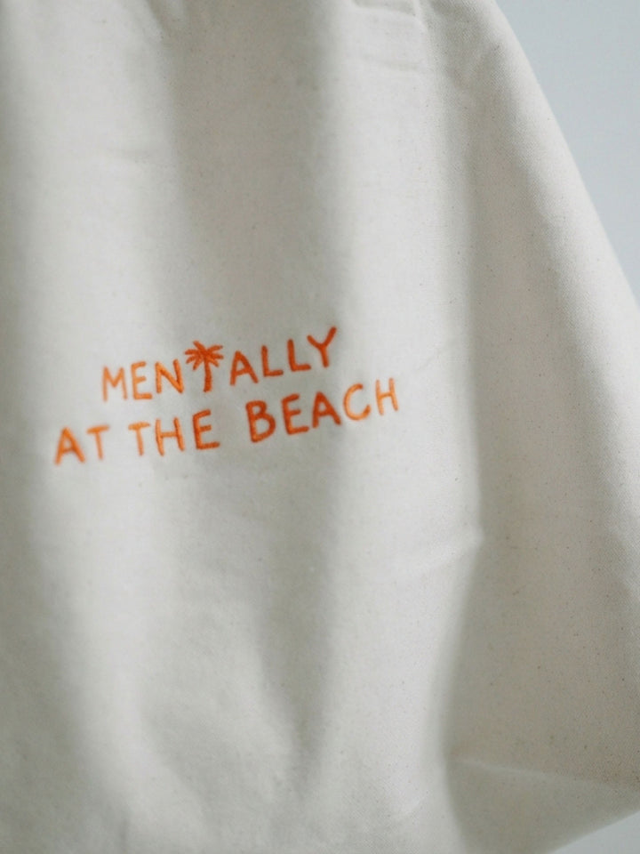 "MENTALLY AT THE BEACH" CANVAS SHOPPER