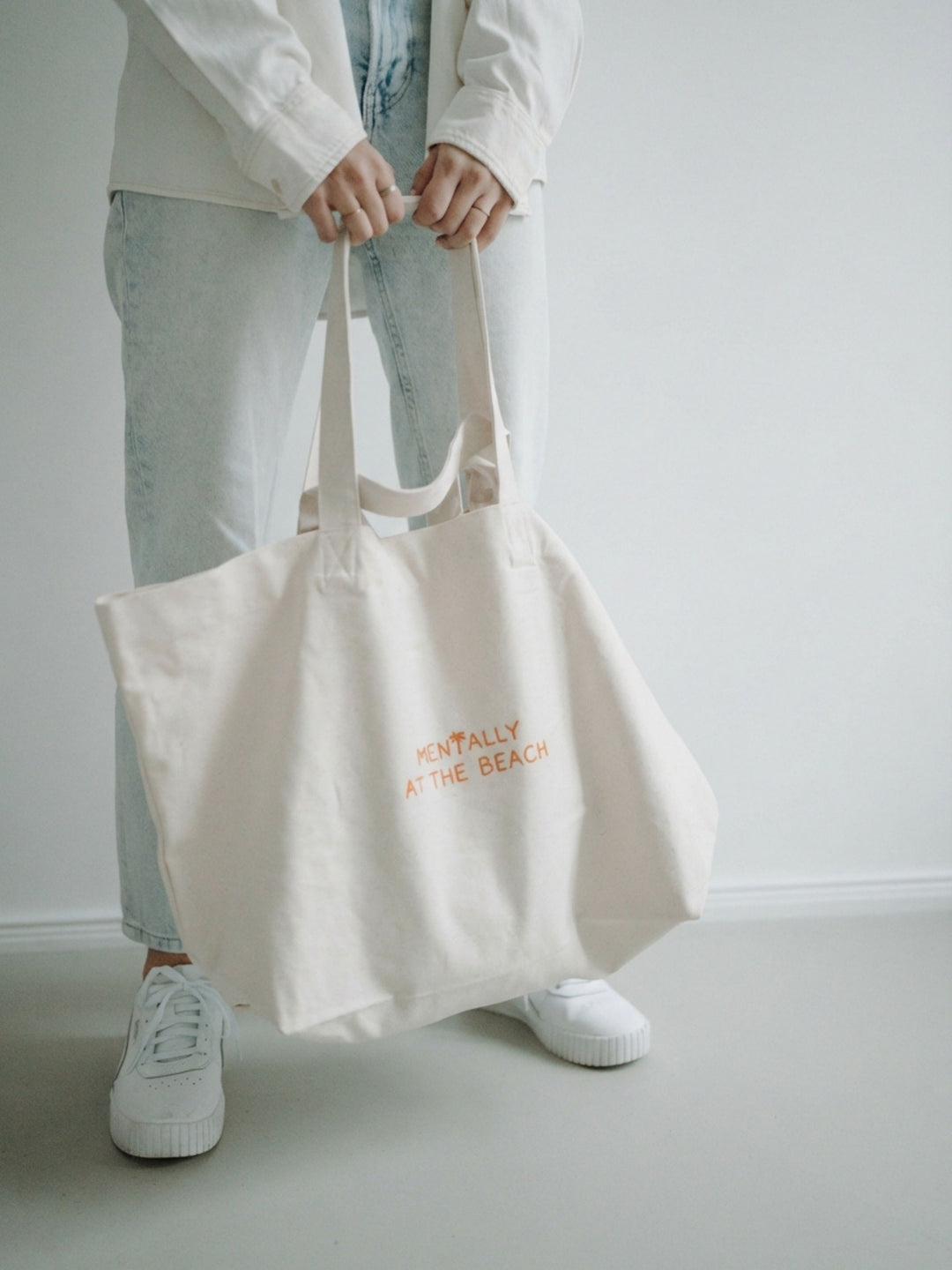 "MENTALLY AT THE BEACH" CANVAS SHOPPER