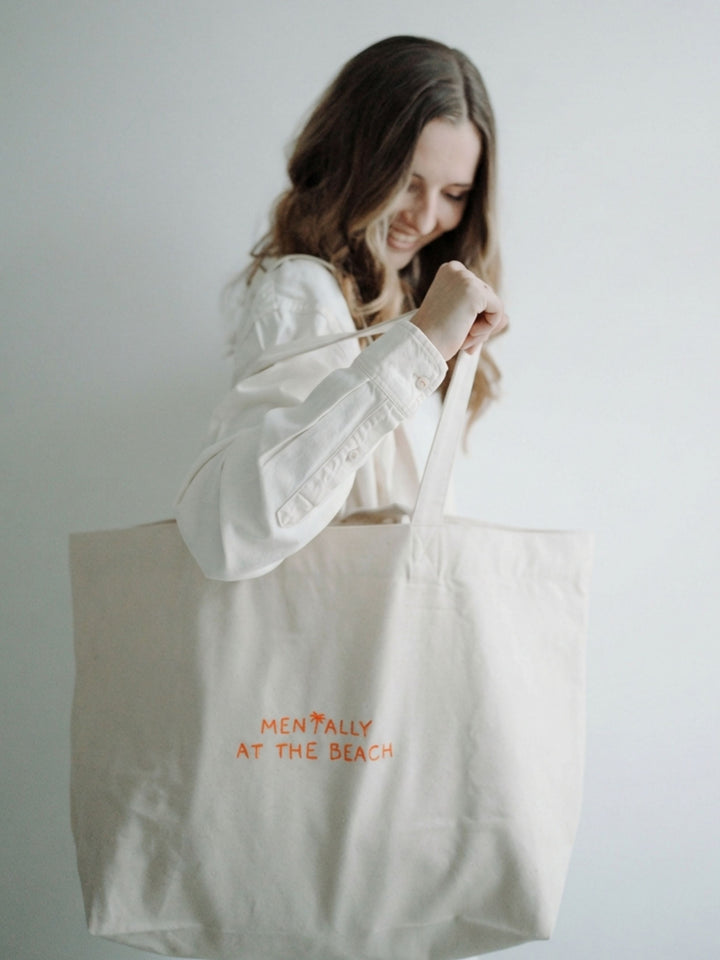 "MENTALLY AT THE BEACH" CANVAS SHOPPER